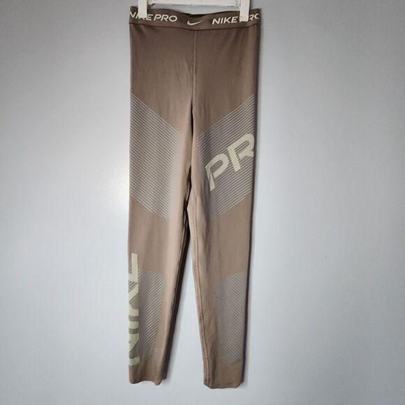NWOT Womens Nike Pro Dri-Fit High Waisted Size XS LEGGINGS BROWN TAN DD6332 087 - Picture 1 of 4
